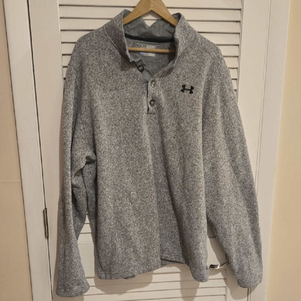 NWOT Under Armour Button Up Heather Gray Fleece Pullover 2XL